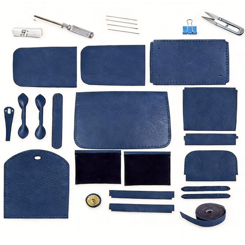 Lindy-Style Leather Bag DIY Craft Kit - Babylon Leather - Babylon LeatherBabylon LeatherSY06-Dark Blue-Medium-Gold & White
