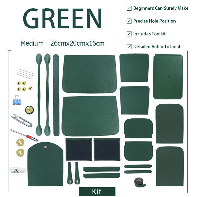 Lindy - Style Leather Bag DIY Craft Kit - Babylon Leather - Babylon LeatherBabylon LeatherSY06 - Dark Green - Medium - Gold & Beige