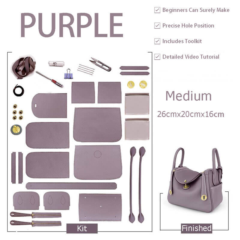 Lindy - Style Leather Bag DIY Craft Kit - Babylon Leather - Babylon LeatherBabylon LeatherSY06 - Purple - Medium - Gold & White