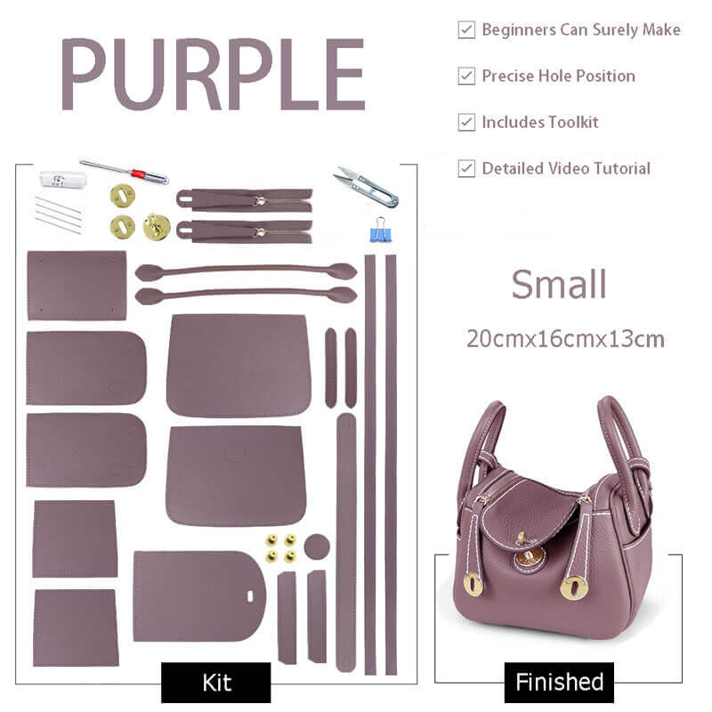 Lindy - Style Leather Bag DIY Craft Kit - Babylon Leather - Babylon LeatherBabylon LeatherSY06 - Purple - Small - Gold & White