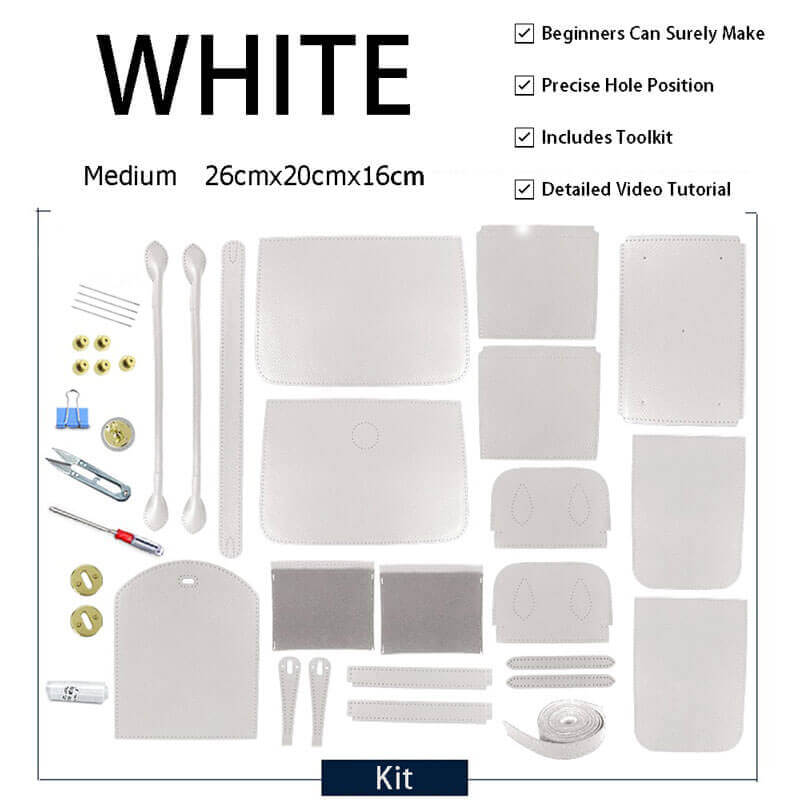 Lindy - Style Leather Bag DIY Craft Kit - Babylon Leather - Babylon LeatherBabylon LeatherSY06 - White - Medium - Gold & Color - Matched