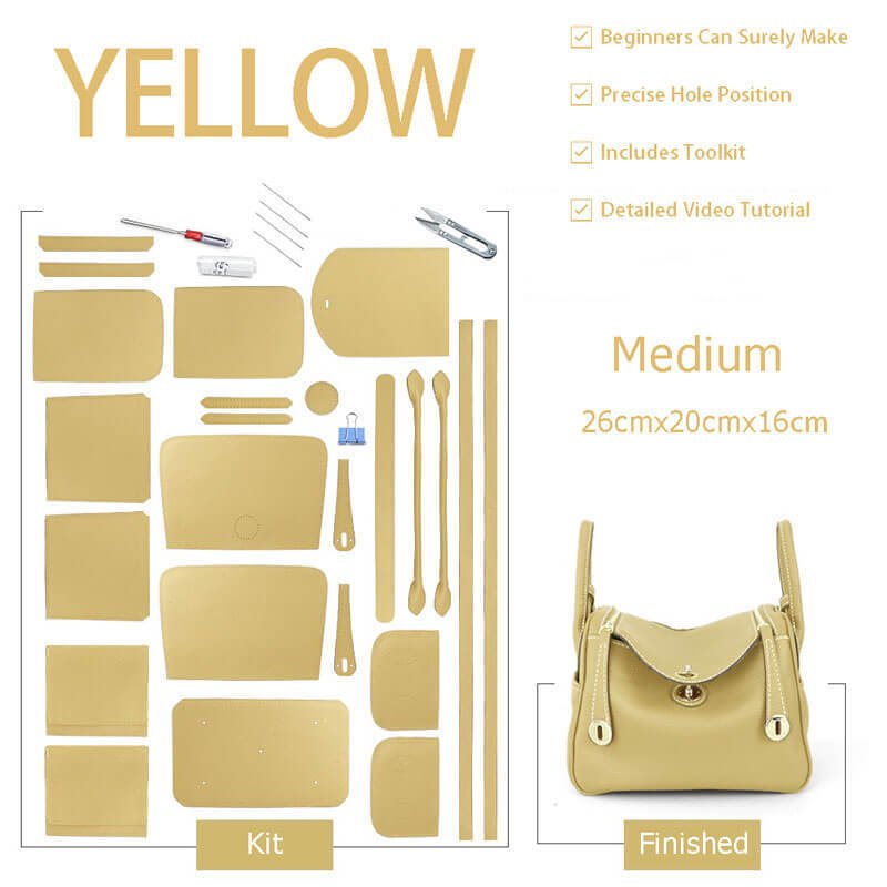 Lindy - Style Leather Bag DIY Craft Kit - Babylon Leather - Babylon LeatherBabylon LeatherSY06 - Yellow - Medium - Gold & White