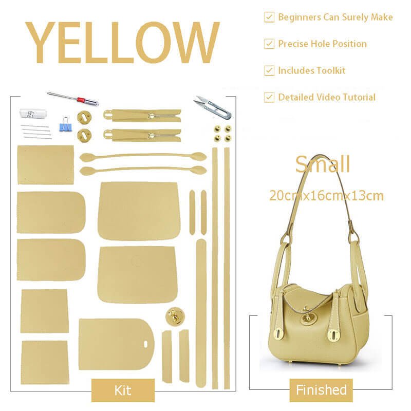 Lindy - Style Leather Bag DIY Craft Kit - Babylon Leather - Babylon LeatherBabylon LeatherSY06 - Yellow - Small - Gold & White