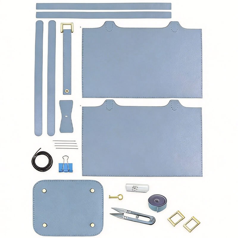 Lined Leather Picotin Bag DIY Kit – Babylon Leather - Babylon LeatherBabylon LeatherSY01-Lined-Haze Blue & Peacock Blue-Large-Gold & White