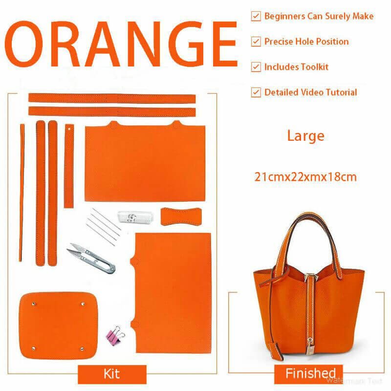 Lined Leather Picotin Bag DIY Kit – Babylon Leather - Babylon LeatherBabylon LeatherSY01 - Lined - Orange - Large - Gold & White