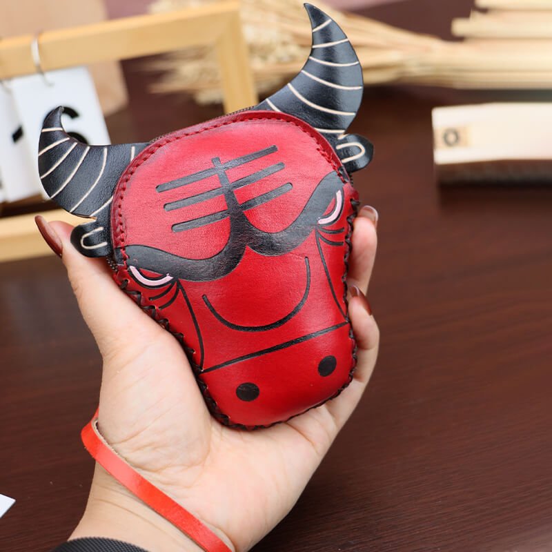 Little Bull Head-Shaped Leather Coin Purse – Babylon Leather - Babylon LeatherBabylon LeatherLLZ137-Red