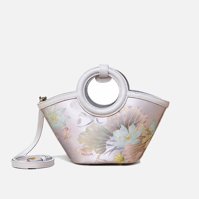 Lotus Awakening Leather and Silk Handbag – Babylon Leather - Babylon LeatherBabylon LeatherTX046-Grey
