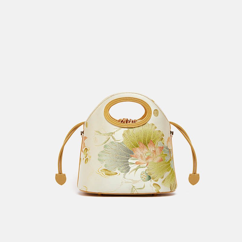 Lotus Awakening Silk and Leather Handbag – Babylon Leather - Babylon LeatherBabylon LeatherTX033-Khaki