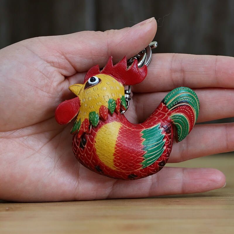 Lucky Rooster Leather Bag Charm – Babylon Leather - Babylon LeatherBabylon LeatherLLZ81-Red