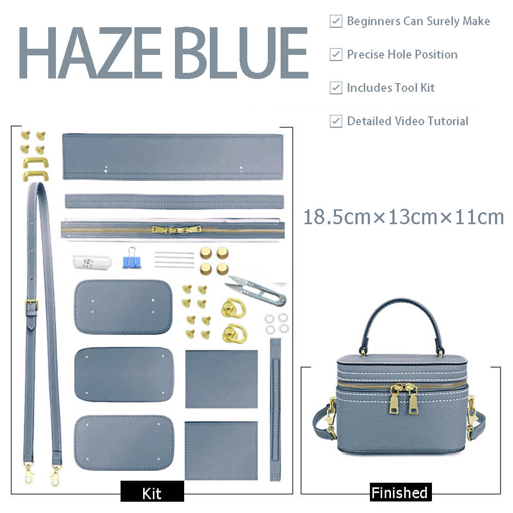 Lunch Handbag DIY Leather Kit – Babylon Leather - Babylon LeatherBabylon LeatherSY103-Haze Blue-Gold-White