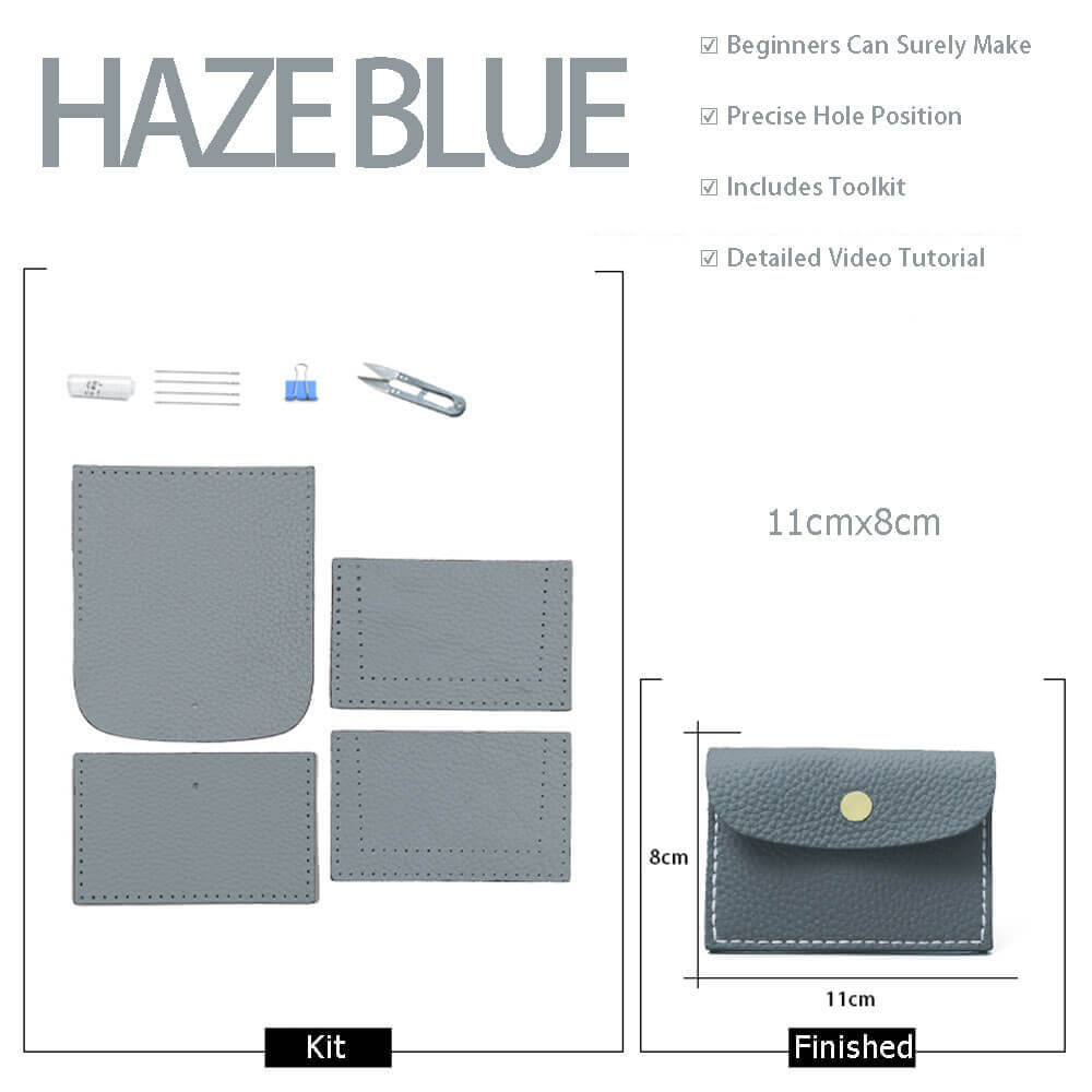 Lychee Card Holder DIY Kit – Babylon Leather - Babylon LeatherBabylon LeatherSY107-Haze Blue-White