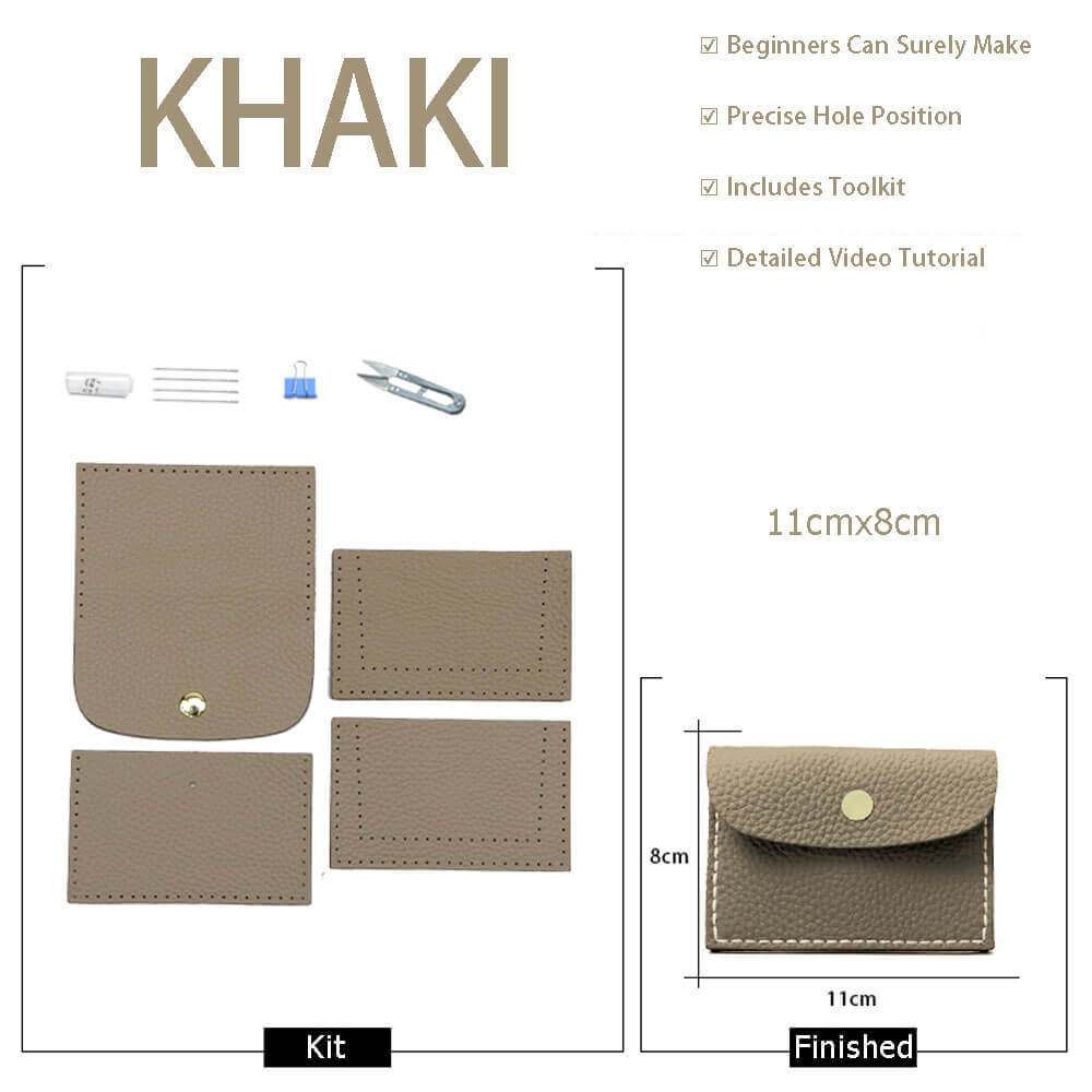 Lychee Card Holder DIY Kit – Babylon Leather - Babylon LeatherBabylon LeatherSY107-Khaki-White