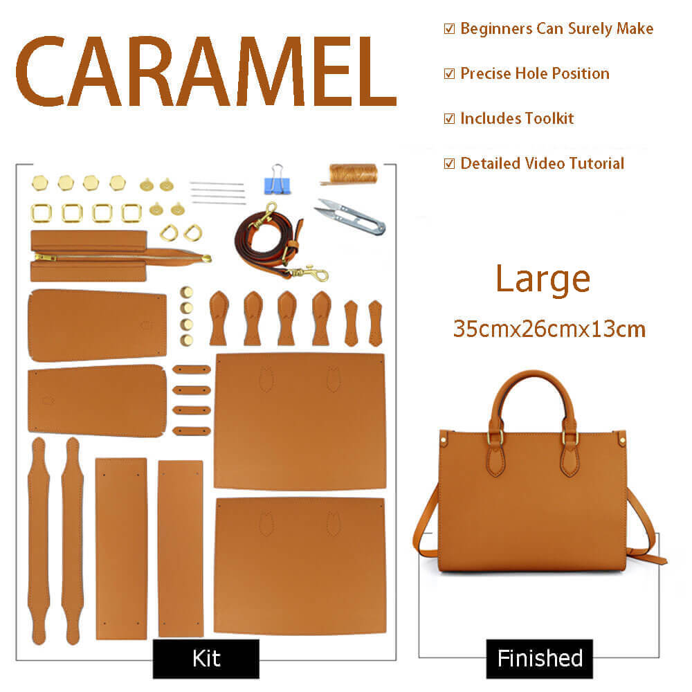 Lychee Leather Tote DIY Kit – Babylon Leather - Babylon LeatherBabylon LeatherSY80-Caramel-Large-Color-Matched