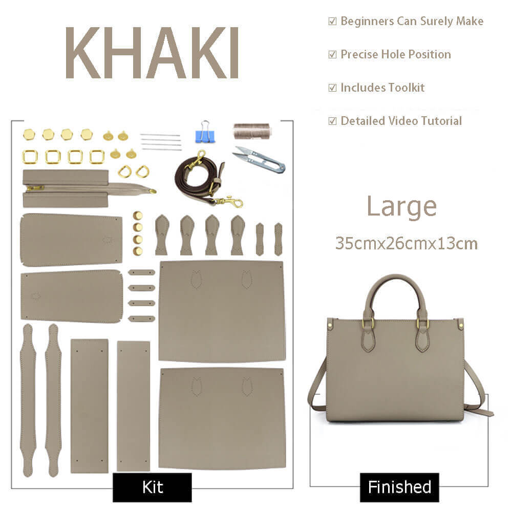 Lychee Leather Tote DIY Kit – Babylon Leather - Babylon LeatherBabylon LeatherSY80-Khaki-Large-Color-Matched