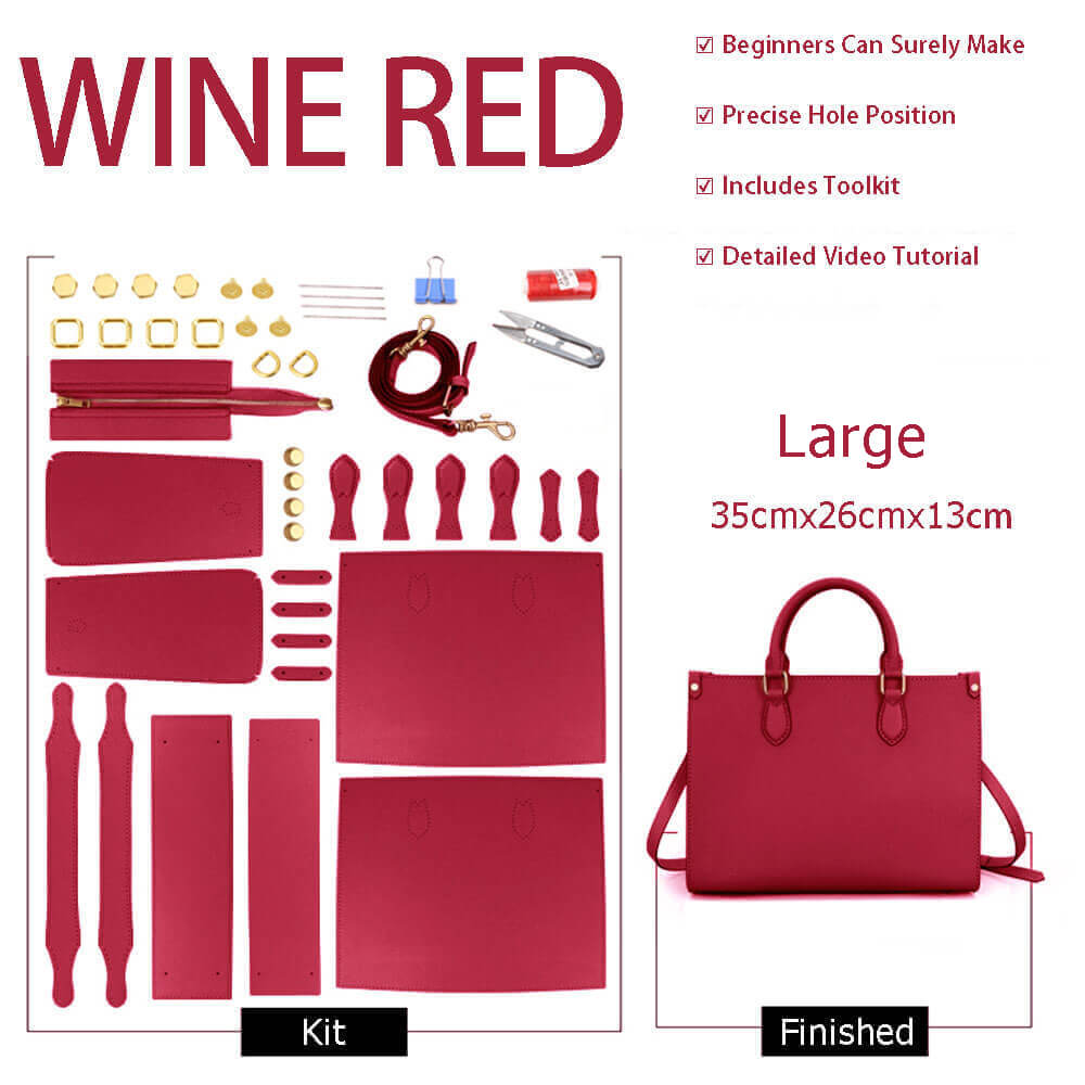 Lychee Leather Tote DIY Kit – Babylon Leather - Babylon LeatherBabylon LeatherSY80-Wine Red-Large-Color-Matched