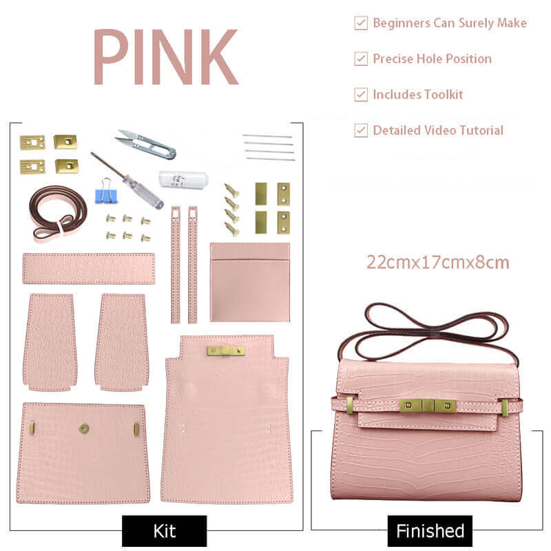 Manhattan - Style Leather Bag DIY Kit with Crocodile Pattern Leather – Babylon Leather - Babylon LeatherBabylon LeatherSY41-Crocodile-Pink-White