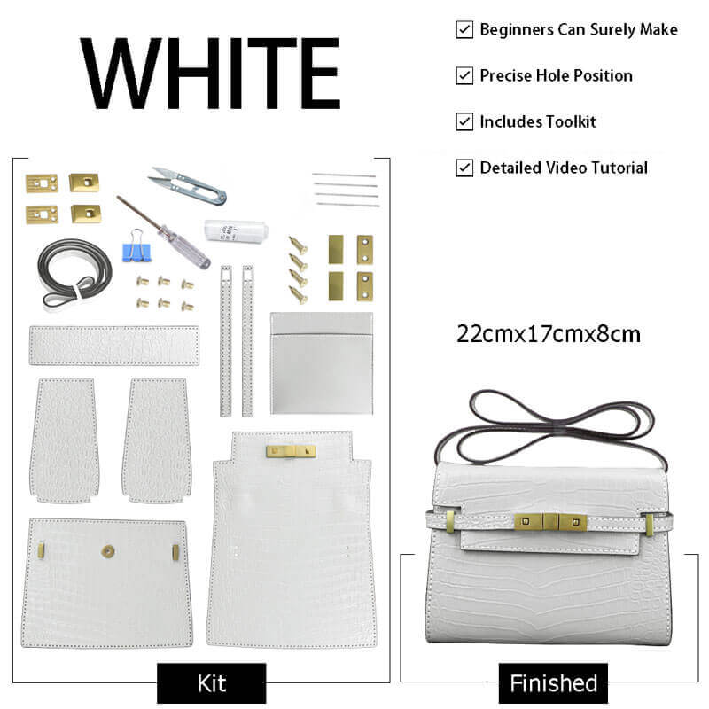 Manhattan - Style Leather Bag DIY Kit with Crocodile Pattern Leather – Babylon Leather - Babylon LeatherBabylon LeatherSY41-Crocodile-White-Color-Matched