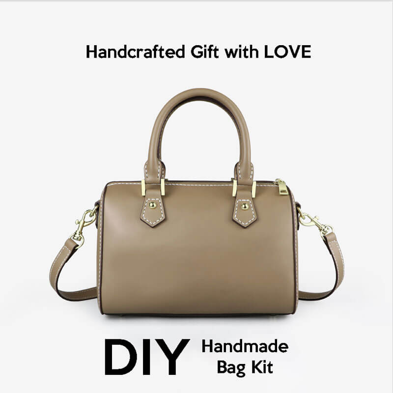 Medium Boston - Style Leather Bag DIY Kit – Babylon Leather - Babylon LeatherBabylon LeatherSY10 - Large - Khaki - White