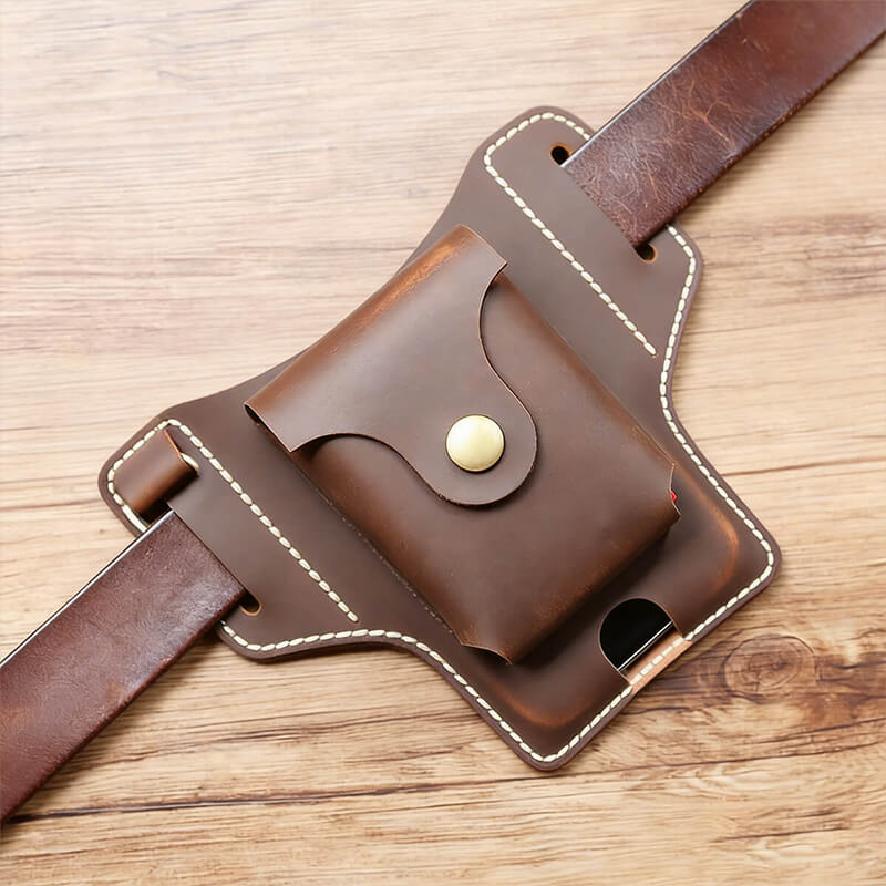 Men's Belt Phone Pouch Crazy Horse Leather DIY Kit – Babylon Leather - Babylon LeatherBabylon LeatherCY50-Brown