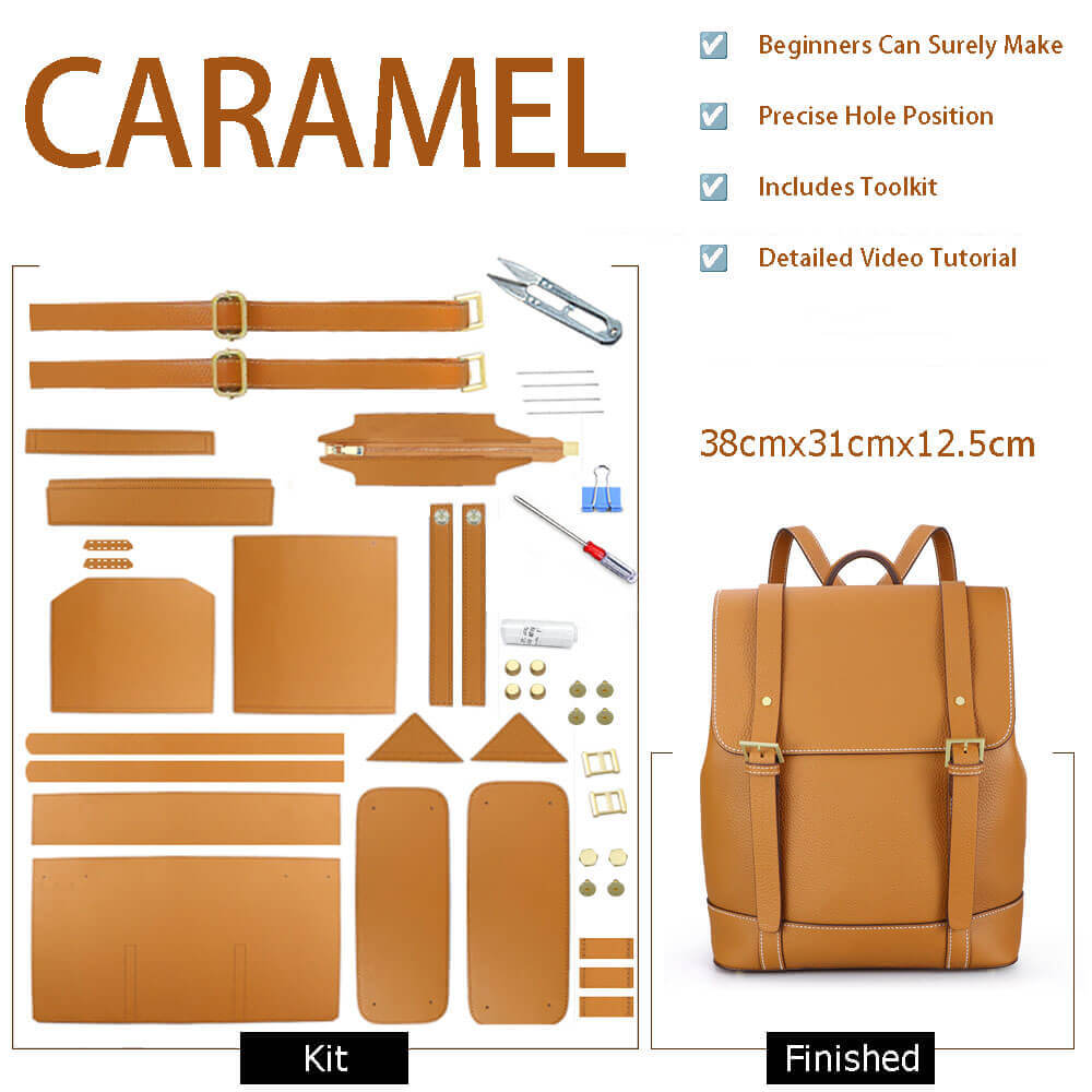 Men’s Leather Backpack DIY Kit – Babylon Leather - Babylon LeatherBabylon LeatherSY27 - Caramel - Color - Matched