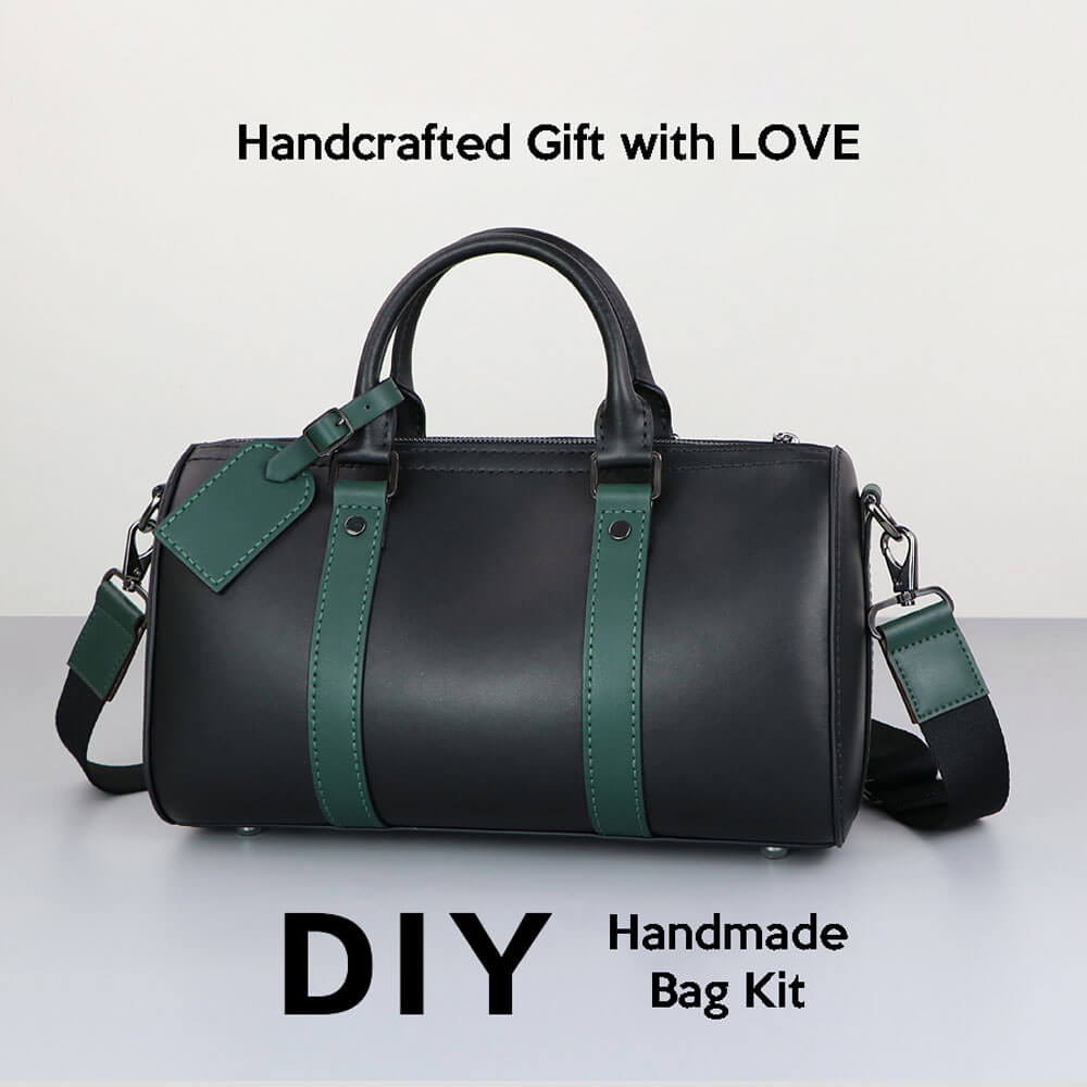 Men’s Leather Boston Bag DIY Kit – Babylon Leather - Babylon LeatherBabylon LeatherSY68 - Black & Dark Green - Top Grain Leather - Matching Color