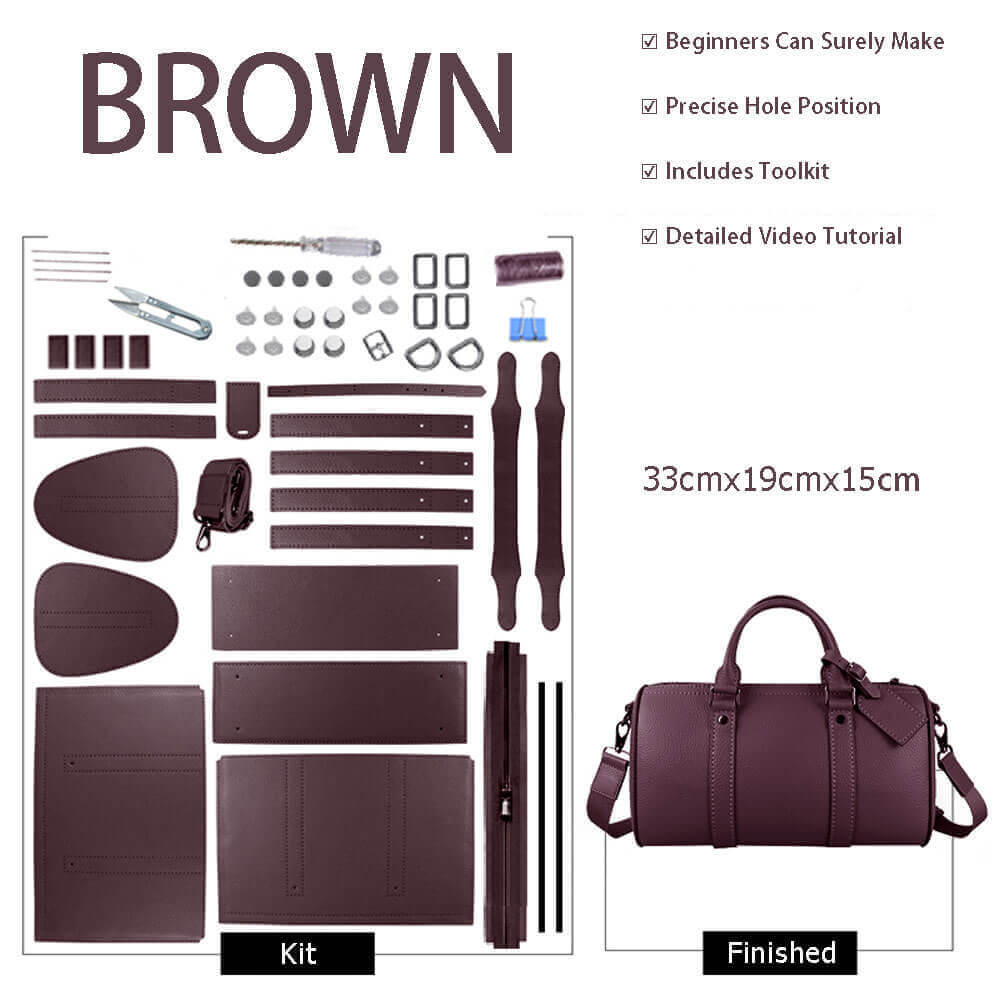 Men’s Leather Boston Bag DIY Kit – Babylon Leather - Babylon LeatherBabylon LeatherSY68-Brown-Color-Matched