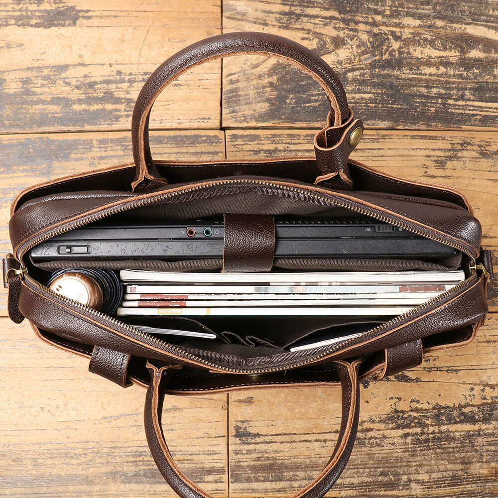 Men’s Leather Briefcase Business Crossbody Bag – Babylon Leather - Babylon LeatherBabylon LeatherLJ048 - Coffee