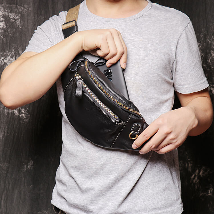 Men’s Leather Crossbody Chest Sling Bag – Babylon Leather - Babylon LeatherBabylon LeatherLJ027 - Black