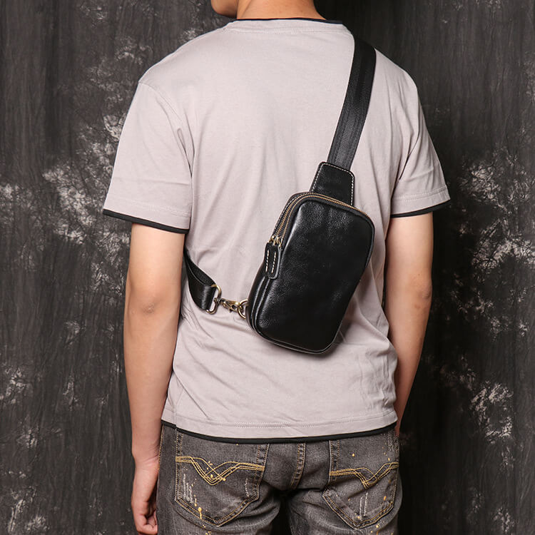 Men’s Leather Sling Crossbody Pack – Babylon Leather - Babylon LeatherBabylon LeatherLJ076 - Black