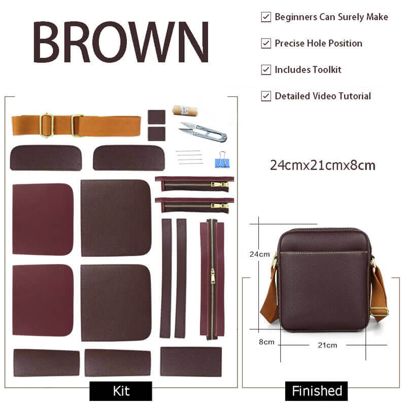 Men’s Messenger Leather Shoulder Bag DIY Kit – Babylon Leather - Babylon LeatherBabylon LeatherSY28 - Brown - Color - Matched