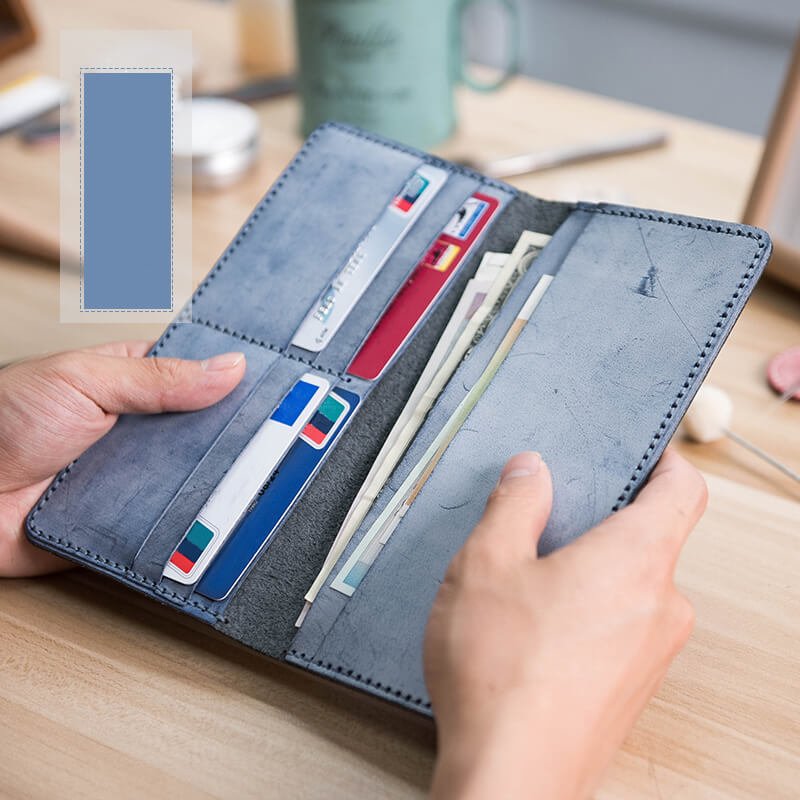 Men's Slim Wallet DIY Leather Kit – Babylon Leather - Babylon LeatherBabylon LeatherLZ13 - Blue - Fog Wax Leather