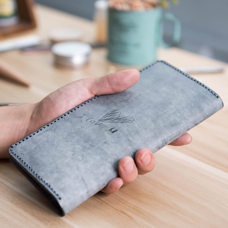 Men's Slim Wallet DIY Leather Kit – Babylon Leather - Babylon LeatherBabylon LeatherLZ13 - Blue - Fog Wax Leather