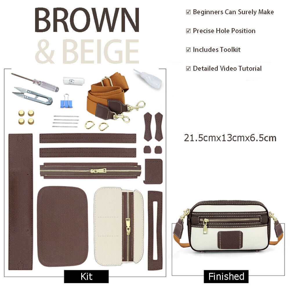 Men’s Square Leather Shoulder Bag DIY Kit – Babylon Leather - Babylon LeatherBabylon LeatherSY64-Brown & Beige-White