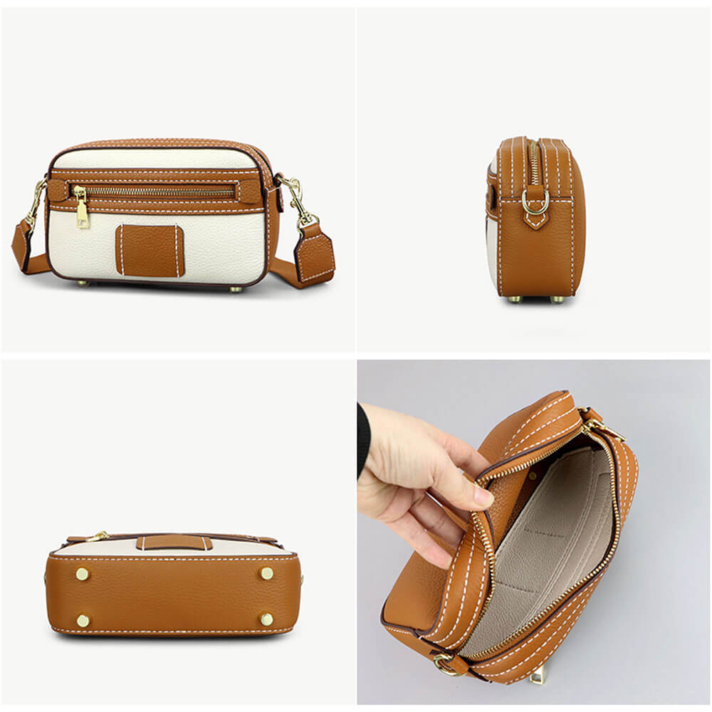 Men’s Square Leather Shoulder Bag DIY Kit – Babylon Leather - Babylon LeatherBabylon LeatherSY64 - Brown - White