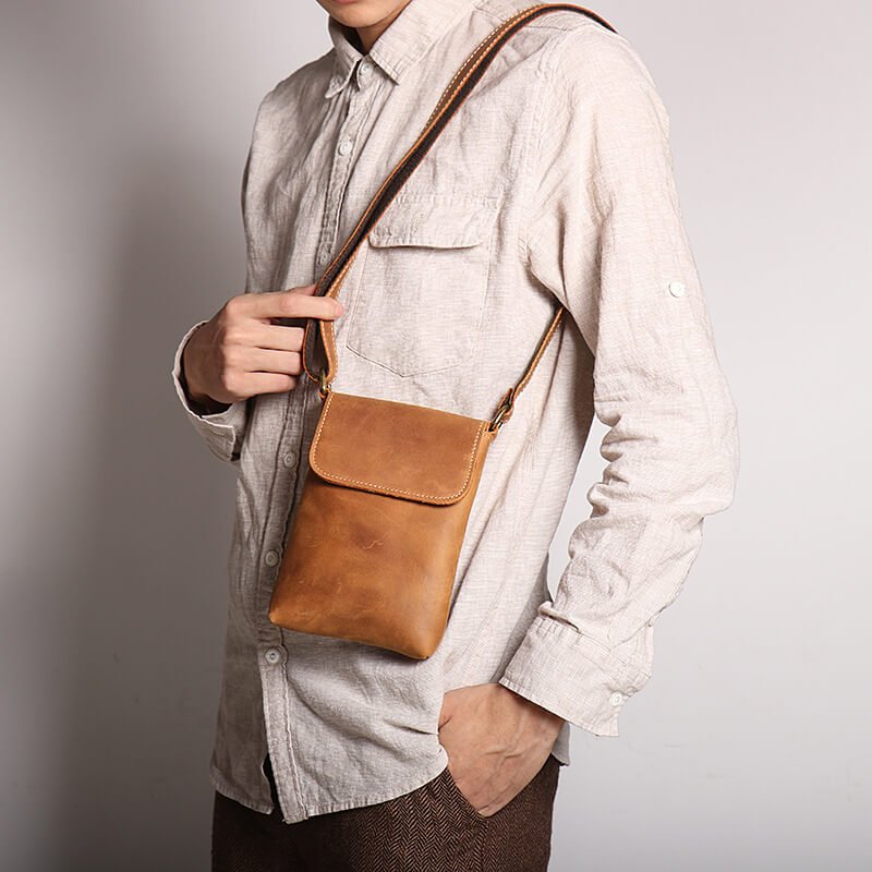 Men’s Top Grain Leather Crossbody Shoulder Bag – Babylon Leather - Babylon LeatherBabylon LeatherLJ024 - Brown