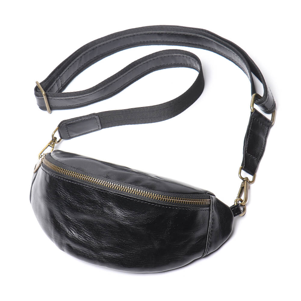 Men’s Top Grain Leather Crossbody Waist Bag – Babylon Leather - Babylon LeatherBabylon LeatherLJ022 - Black