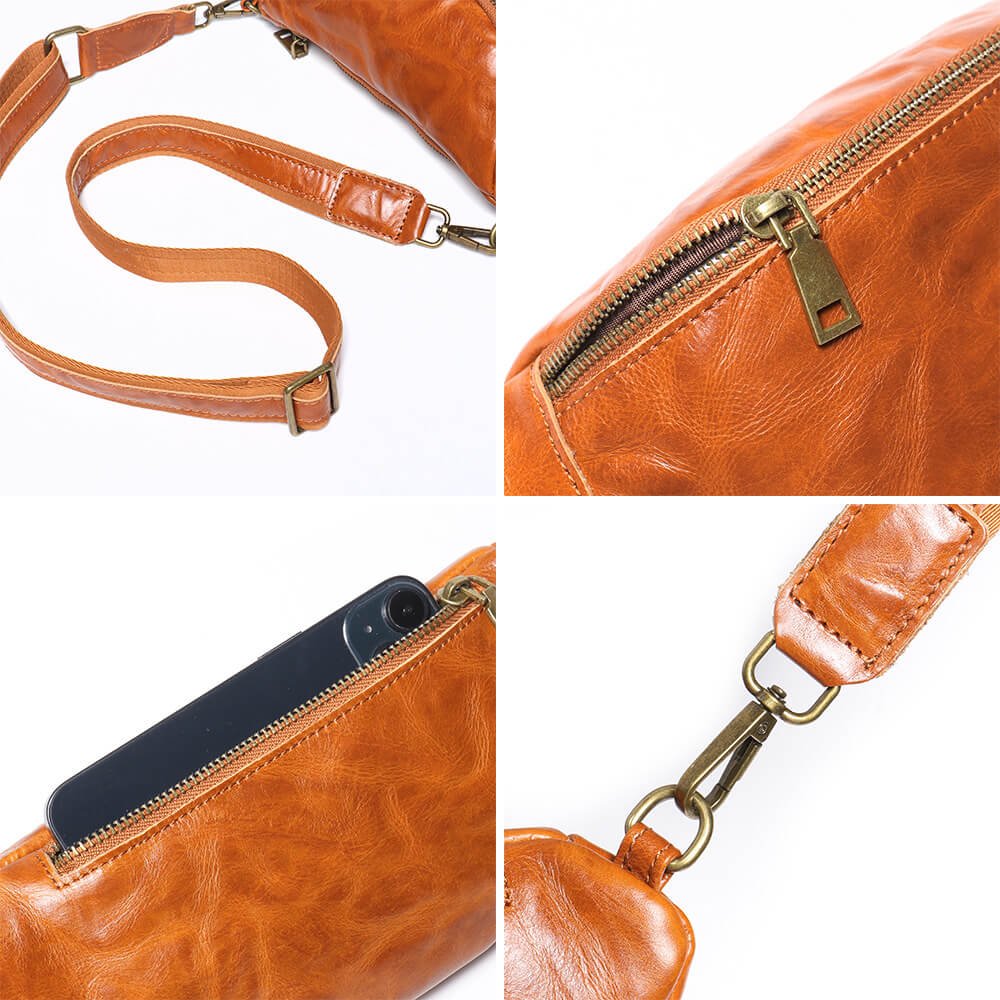 Men’s Top Grain Leather Crossbody Waist Bag – Babylon Leather - Babylon LeatherBabylon LeatherLJ022 - Brown
