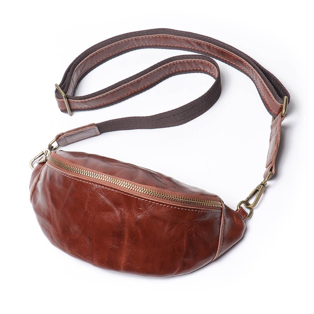 Men’s Top Grain Leather Crossbody Waist Bag – Babylon Leather - Babylon LeatherBabylon LeatherLJ022 - Coffee