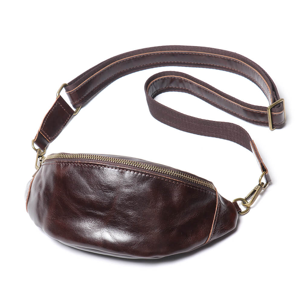 Men’s Top Grain Leather Crossbody Waist Bag – Babylon Leather - Babylon LeatherBabylon LeatherLJ022 - Dark Brown