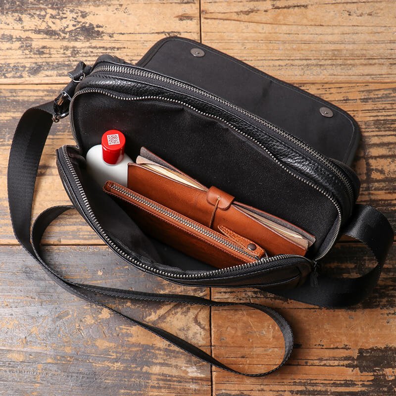 Men’s Top Grain Leather Messenger Bag – Babylon Leather - Babylon LeatherBabylon LeatherLJ015 - Black