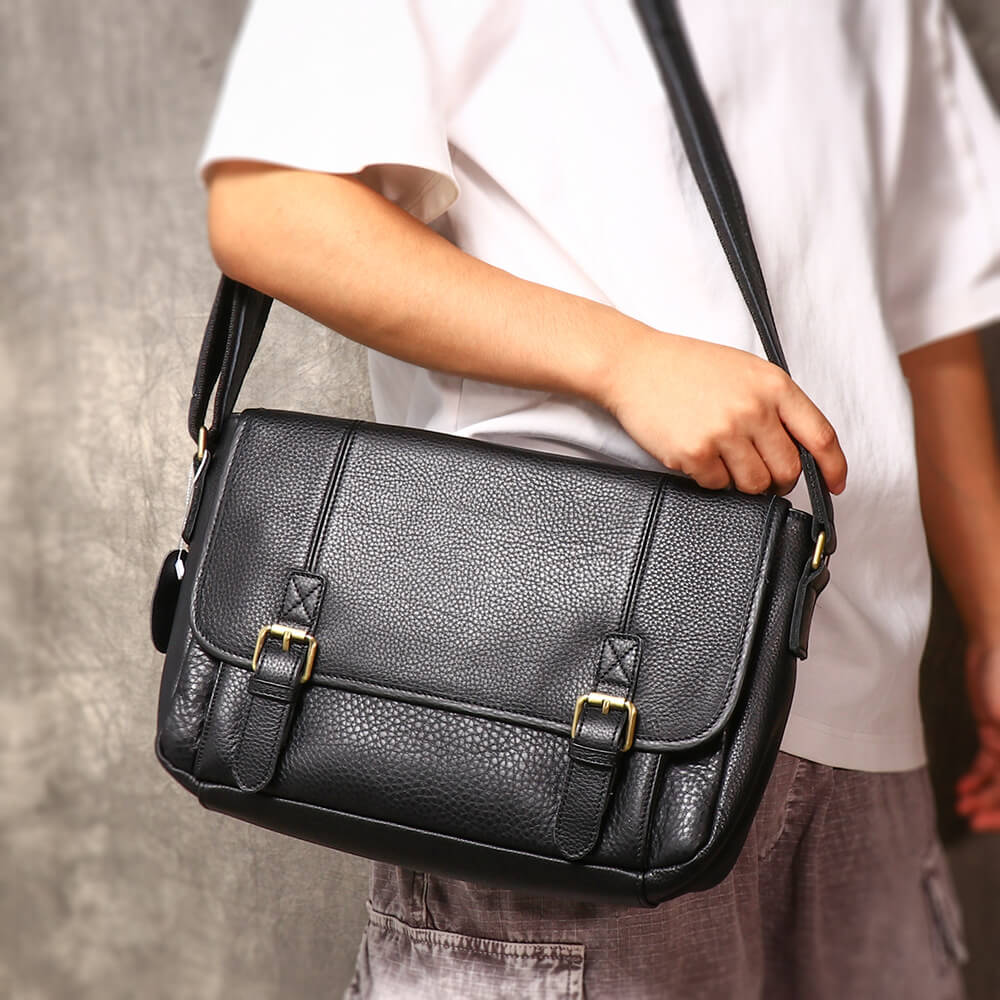 Men’s Top Grain Leather Shoulder Messenger Bag – Babylon Leather - Babylon LeatherBabylon LeatherLJ099-Black