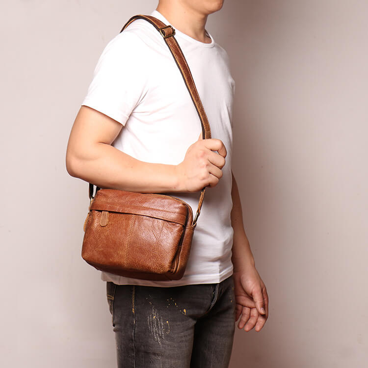 Men’s Top Grain Leather Sling Crossbody Bag – Babylon Leather - Babylon LeatherBabylon LeatherLJ019 - Brown