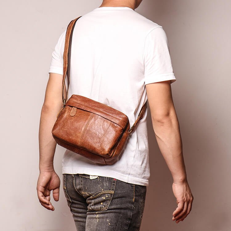 Men’s Top Grain Leather Sling Crossbody Bag – Babylon Leather - Babylon LeatherBabylon LeatherLJ019 - Brown