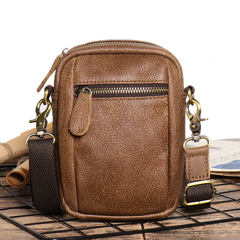 Men’s Vintage Leather Small Crossbody Bag – Babylon Leather - Babylon LeatherBabylon LeatherLJ040 - Brown