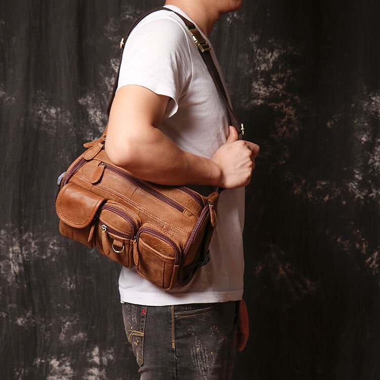 Men’s Vintage Leather Waist Bag Crossbody Sling Bag – Babylon Leather - Babylon LeatherBabylon LeatherLJ045 - Brown