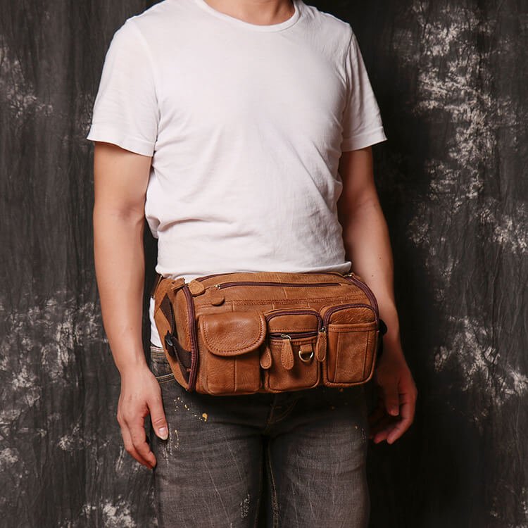 Men’s Vintage Leather Waist Bag Crossbody Sling Bag – Babylon Leather - Babylon LeatherBabylon LeatherLJ045 - Brown