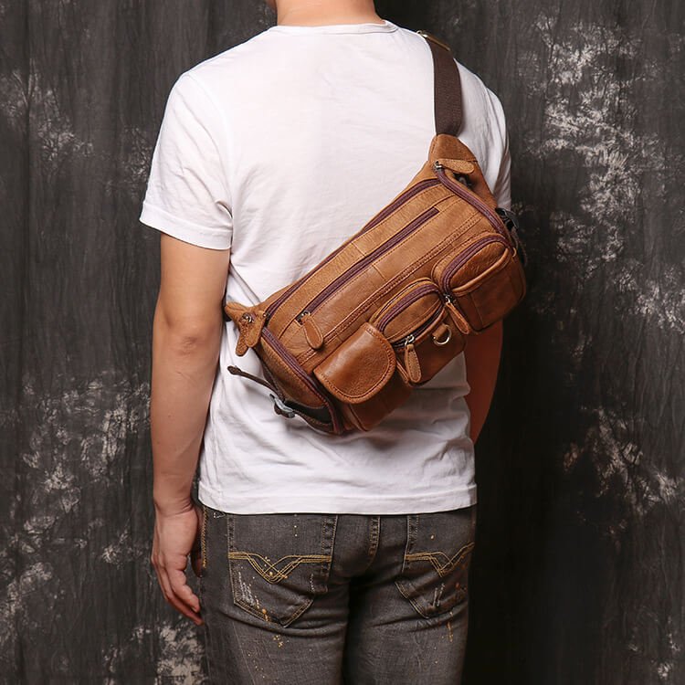 Men’s Vintage Leather Waist Bag Crossbody Sling Bag – Babylon Leather - Babylon LeatherBabylon LeatherLJ045 - Brown
