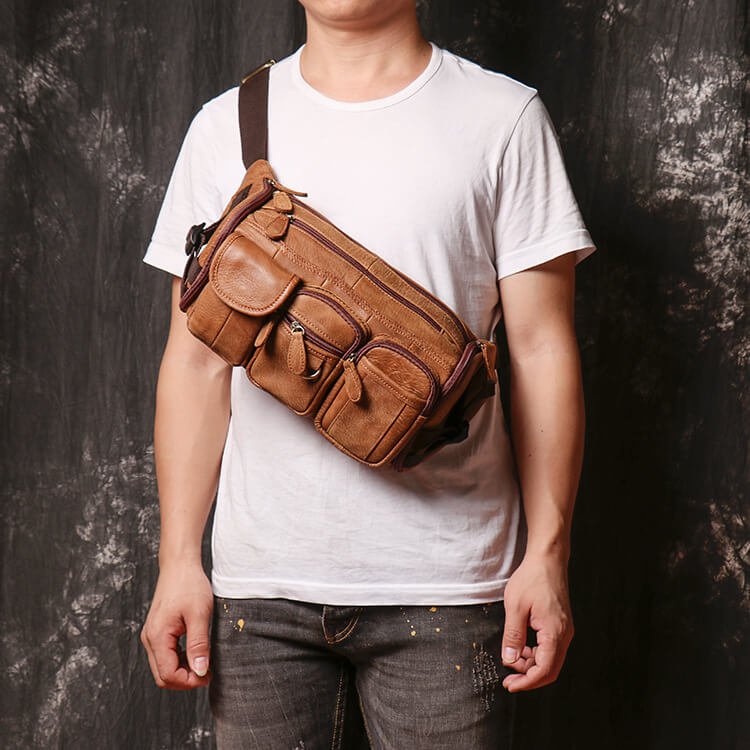 Men’s Vintage Leather Waist Bag Crossbody Sling Bag – Babylon Leather - Babylon LeatherBabylon LeatherLJ045 - Brown
