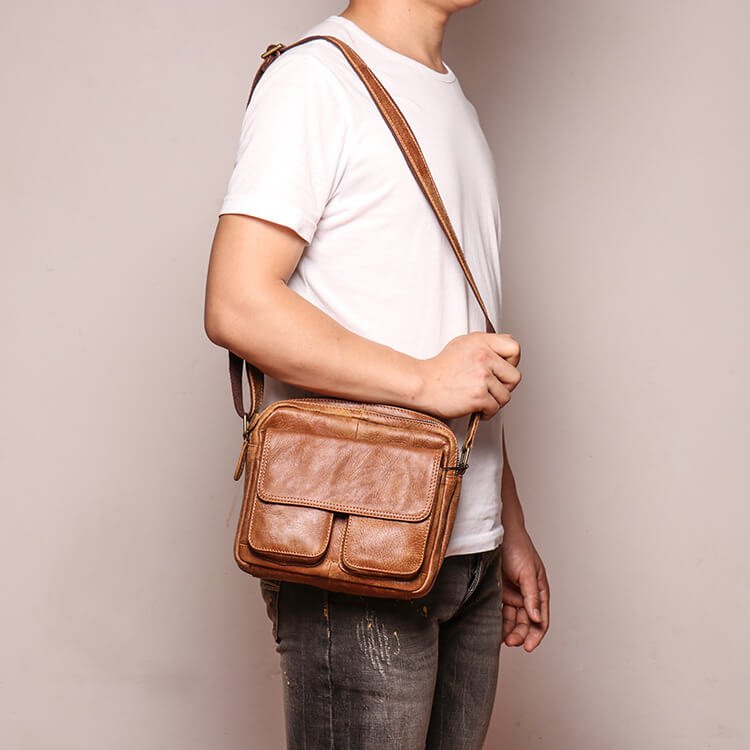 Men’s Vintage Top Grain Leather Crossbody Bag – Babylon Leather - Babylon LeatherBabylon LeatherLJ037 - Brown