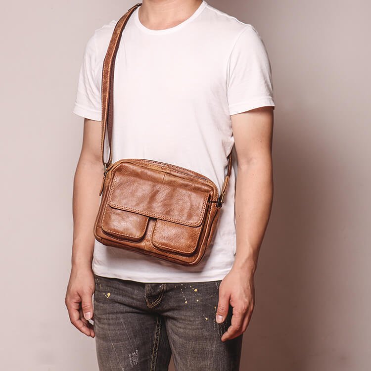 Men’s Vintage Top Grain Leather Crossbody Bag – Babylon Leather - Babylon LeatherBabylon LeatherLJ037 - Brown